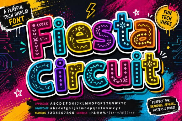Fiesta Circuit: A Futuristic Decorative Font for Bold Creative Expression